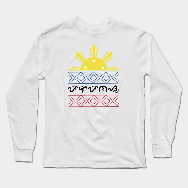 Philippine Sun / Baybayin word Pilipinas Long Sleeve T-Shirt by Pirma Pinas